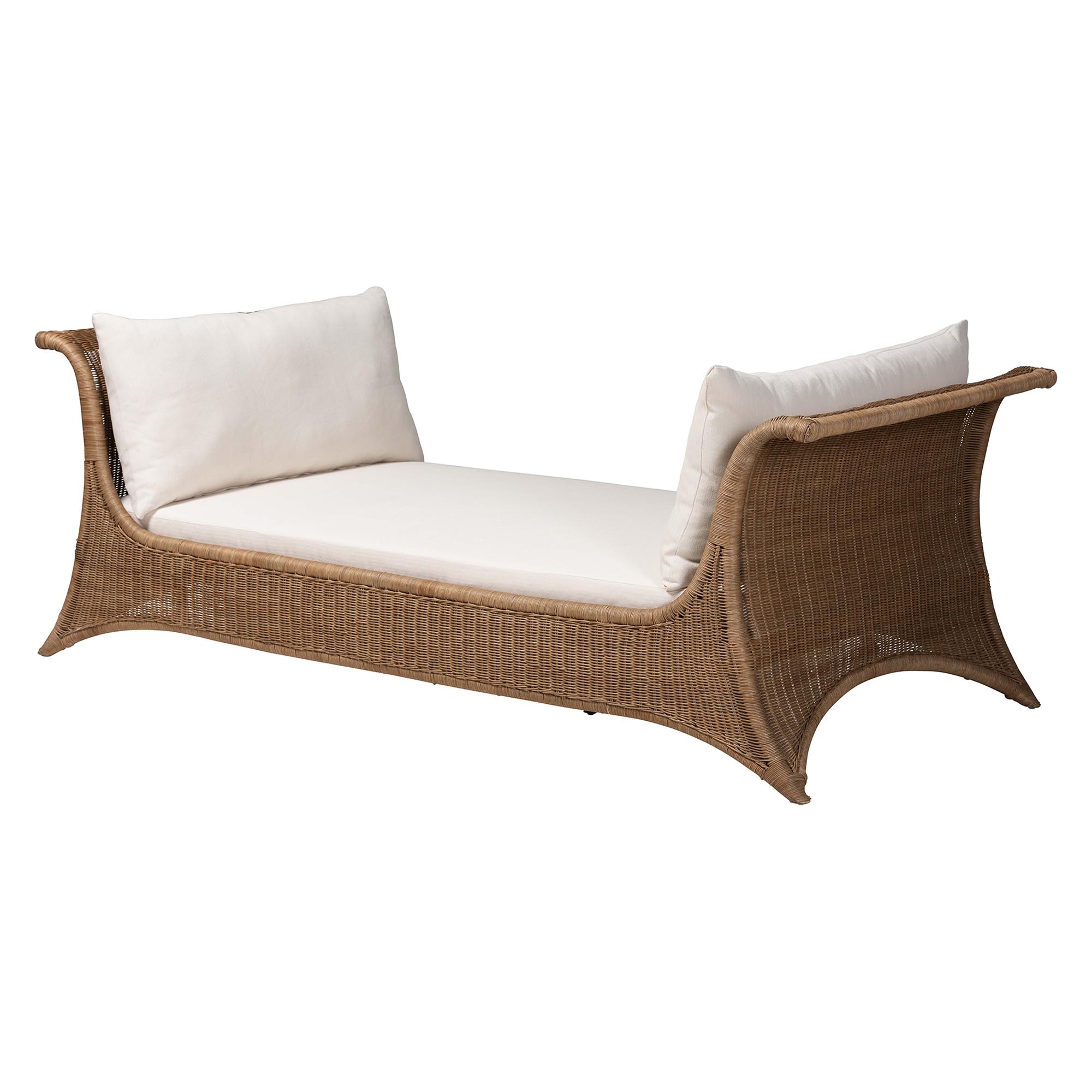 bali & pari Kalisha Natural Rattan Daybed with Cushions - Coastal Boho Indoor Lounge Sofa Bench for Living Room, Sunroom, or Bedroom Relaxation
